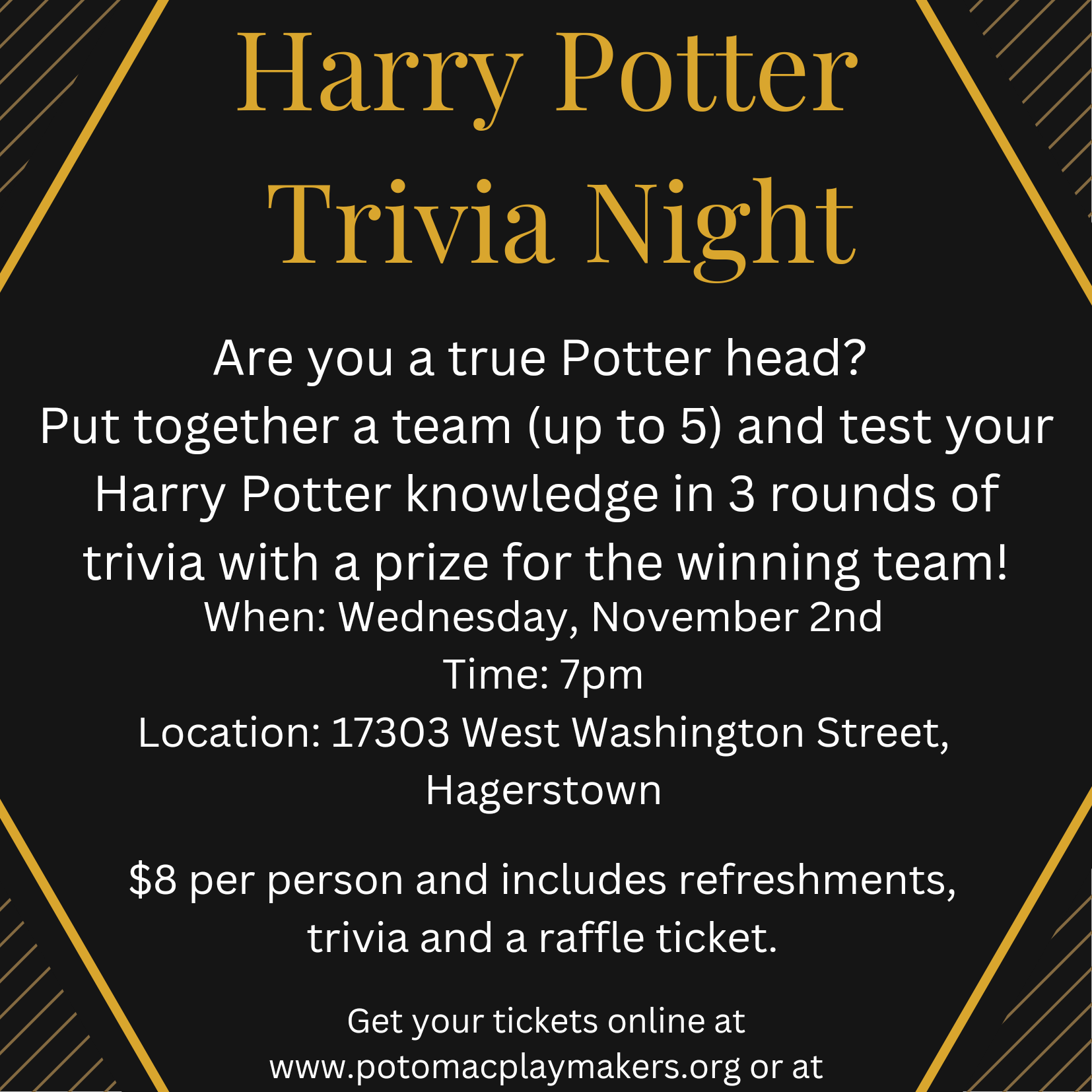 Harry Potter Trivia Night  Nov 2 @ 7pm