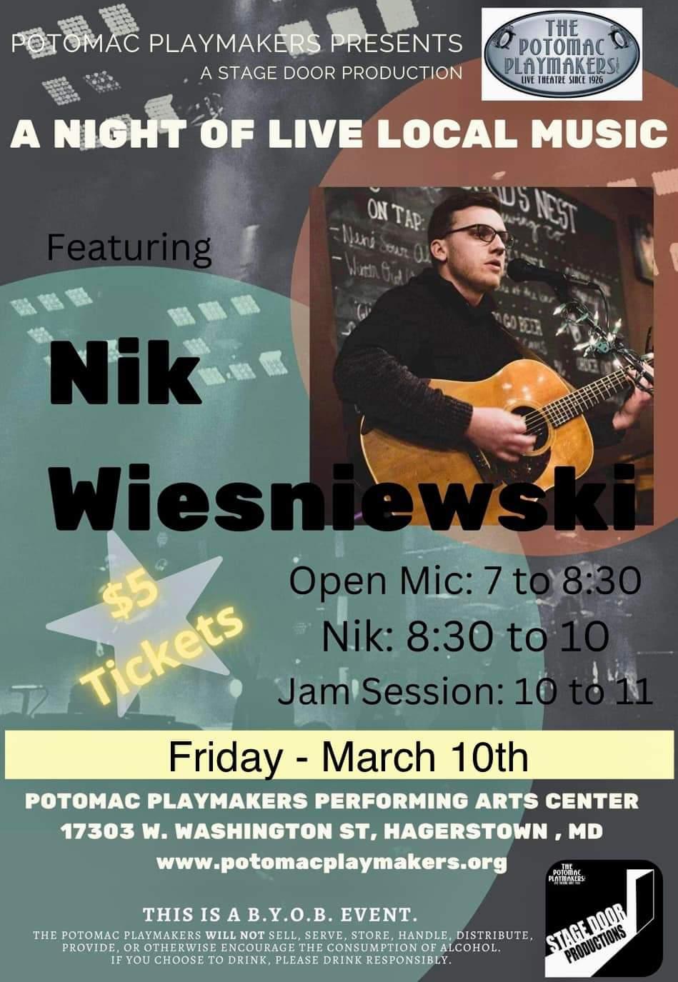 Music Jam and Open Mic with Nik Wiesniewski 3/10