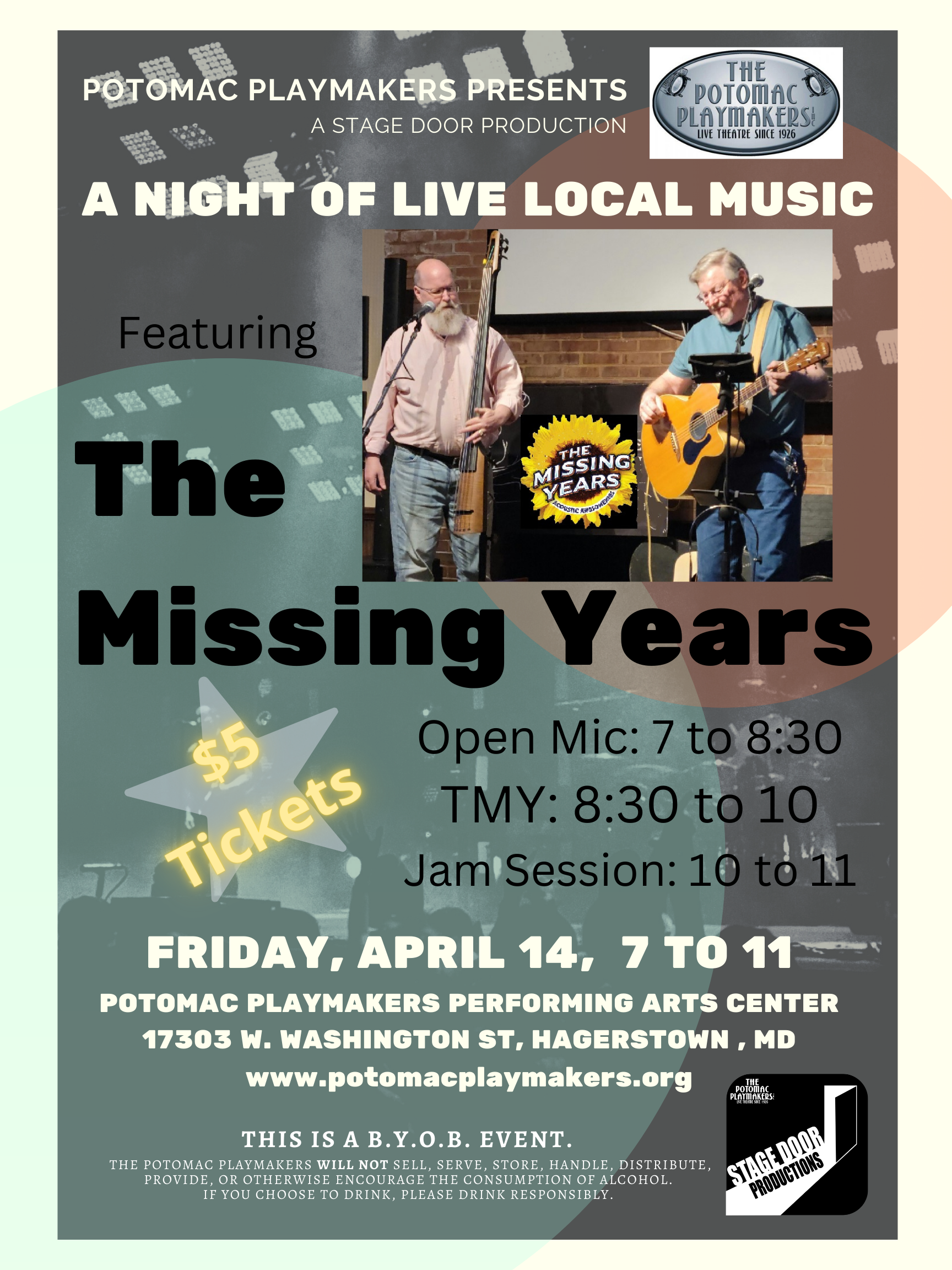 Music Night with “The Missing Years”- April 14th   7-11PM